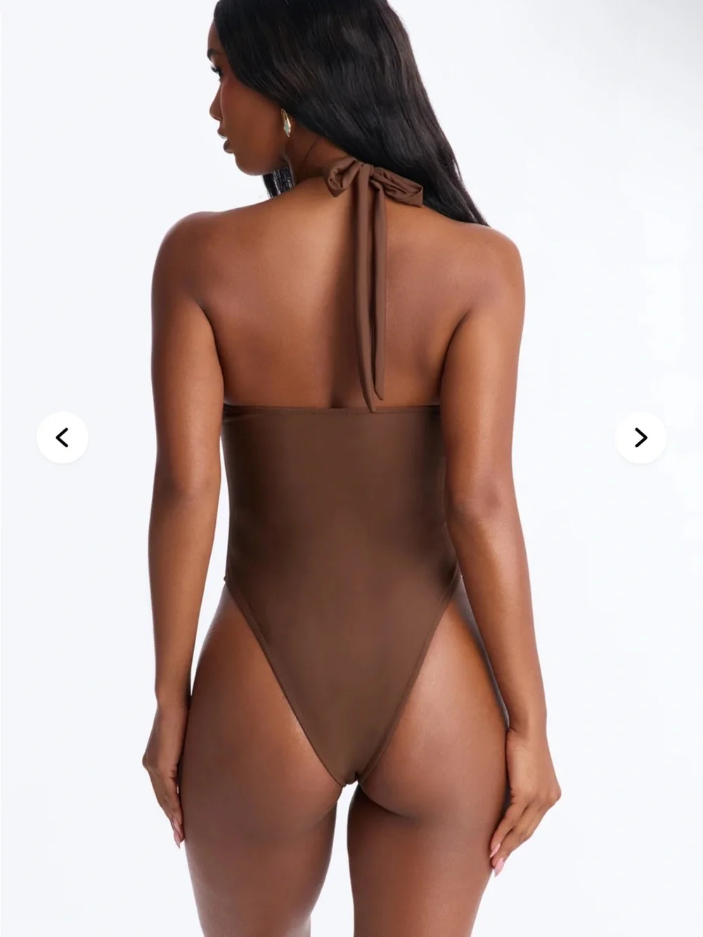 Fashion Nova Chocolate Brown Cutout Halter One-Piece Swimsuit